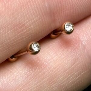 Rose Gold Tone Crystal End Straight Barbell Body Jewelry Pair Earring Stack
